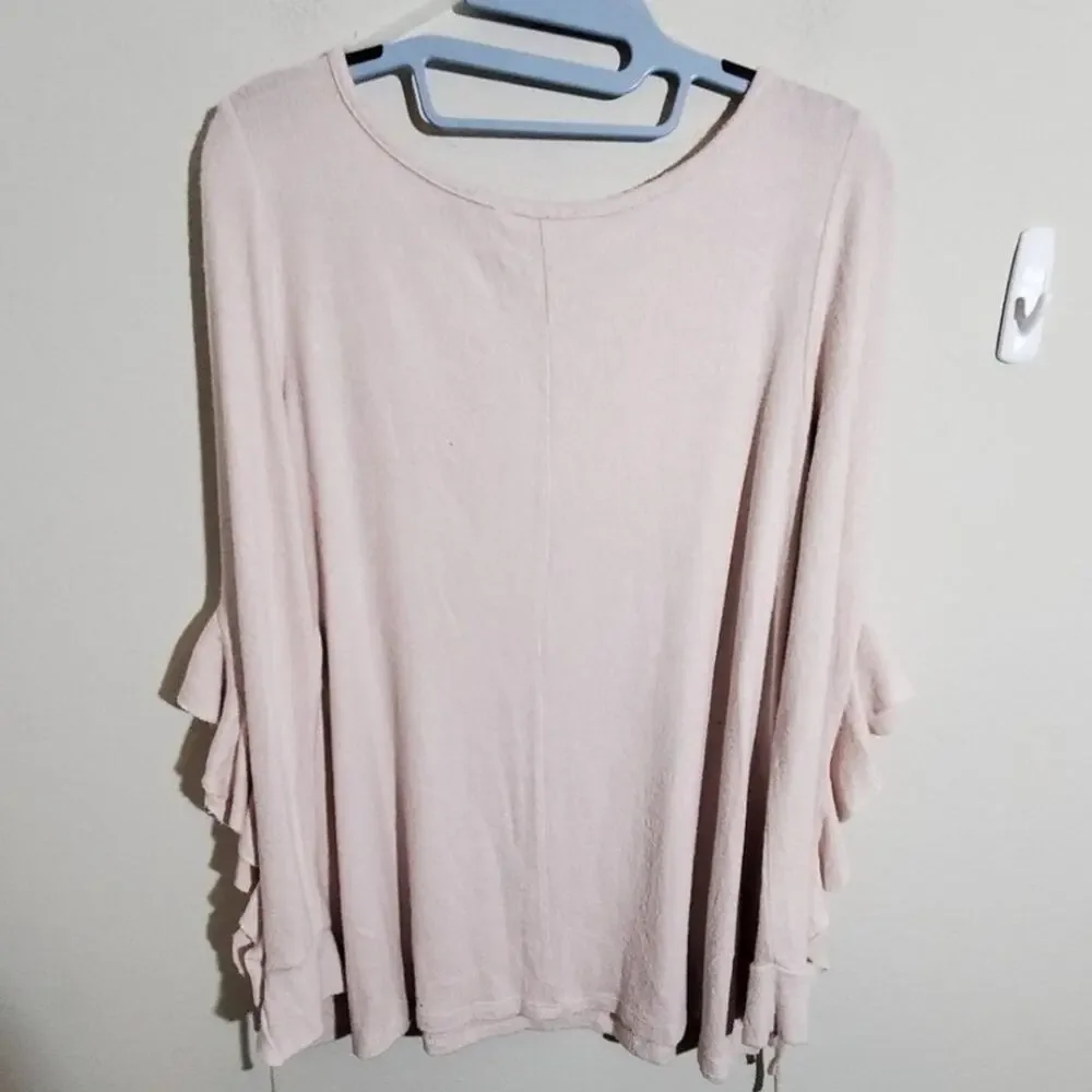 LOVE in super soft pink ruffled sleeve sweater size‎ medium